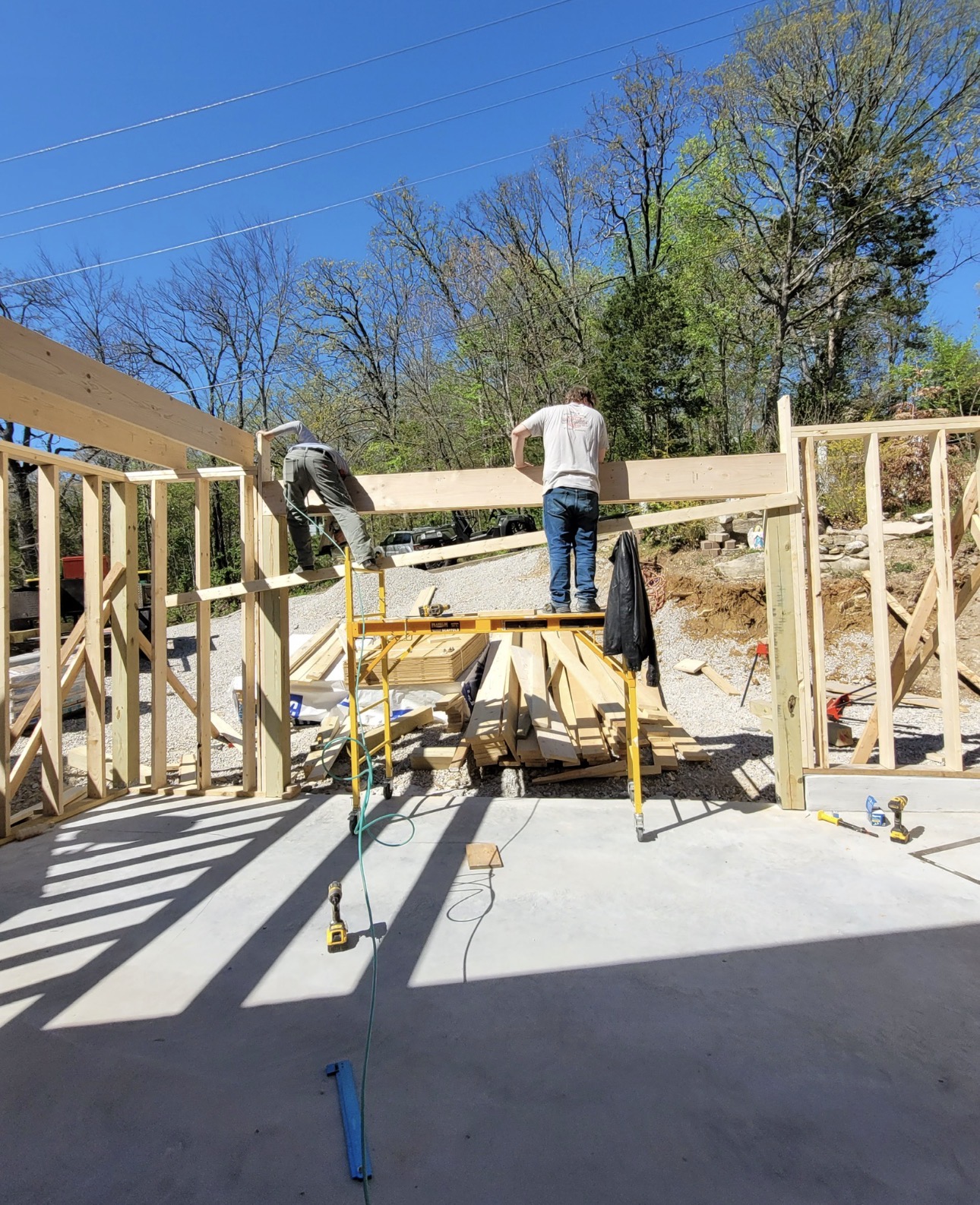 Garage addition framing on a new concrete slab